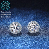 2CT genuine GRA moissanite earrings, fashionable round bag S925 silver women's diamond earrings