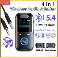 Bluetooth5.4 Wireless Audio Adapter 4 in 1 Audio Receiver Transmitter Handsfree 3.5MM AUX Jack TF Ca