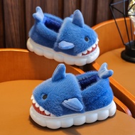 Children's Cotton Slippers Boys Winter Cute Shark Bag Heel Fluffy Shoes Kids Baby Home Shoes Boys Cotton-padded Shoes