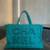 CHANEL 毛呢大購物包 綠色