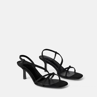 Zara Women's Shoes Elastic Strap High Heel Fashion Sandals Summer Stiletto Cross Strap All-Match Thin Strap Mid-Heel Shoes Women