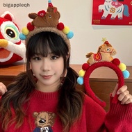 bigappleqh 2026 New Year Cartoon Horse Hair Hoop - Soft Fluffy Red  GAP