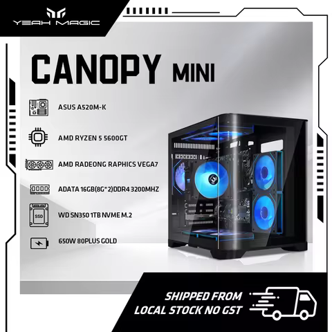 YEAH MAGIC Gaming Desktop AMD Ryzen 5 5600GT 3.9GHz 16GB(8G*2) DDR4 3200 1T NVME SSD ARGB 7 Fans Win