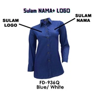 BAJU KORPORATE PEREMPUAN DENIM TERBARU BIRU PIPING PUTIH (FD-936Q) PANJANG JENAMA MR.2 TAHUN 2025