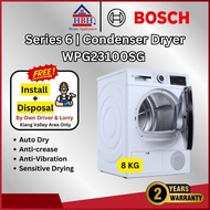 (FreeInstall) Bosch | Series 6 | WPG23100SG | Condenser Dryer | 8 kg | Auto Dry | Anti-crease | Sens