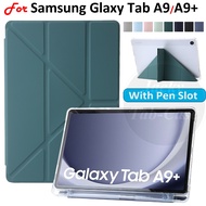For Samsung Galaxy Tab A9 A9+ 2023 Tablet WIFI/LTE/5G 8.7 11.0 inch SM-X216 SM-X215 SM-X210 SM-X115 SM-X110 Fashion Y-Fold Stand Case Acrylic Clear Cover Smart Case with Pen Holder