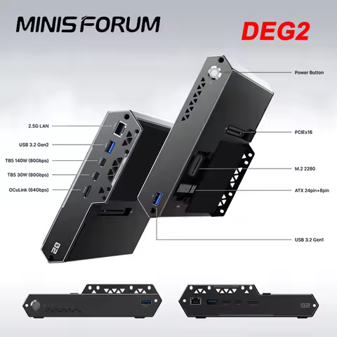 MINISFORUM DEG2 eGPU Dock with OCulink & Thunderbolt 5 Graphics Dock Station PCIe16x1 Expansion With