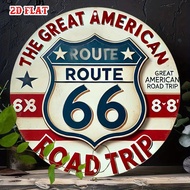 2D American Route 66 Circular Sign - Retro Nostalgic Road Wall Art, 7.87 inch Rural Style Home, Gara