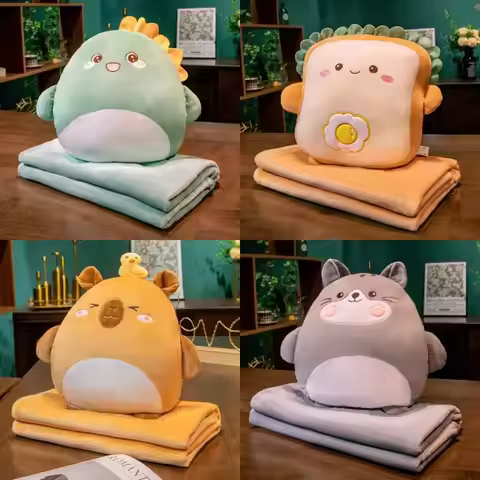 Cute Cartoon Capybara Pillow with Blanket 3 in 1 Nap Pillow with Hand Warmer Leg Cover Warm Blanket 