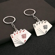Mini keychain, creative poker fan design, metal material, accessories, suitable as a couple