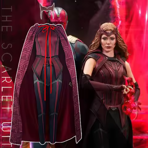 Cafele Wanda Vision Scarlet Witch Cosplay Costume For Women Carnival Suit Mask Custom Made Halloween