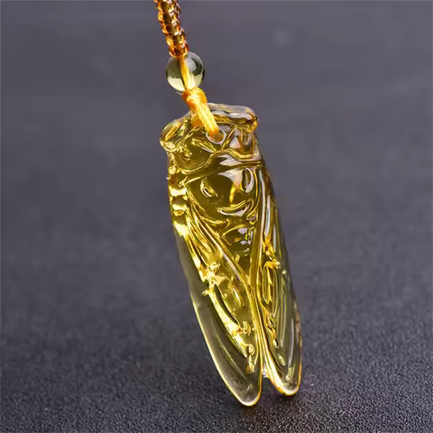 Natural Topaz Hand Carved Chinese Cicada Jade Pendant Charm Citrine Fashion Jewelry for Women Man Ne