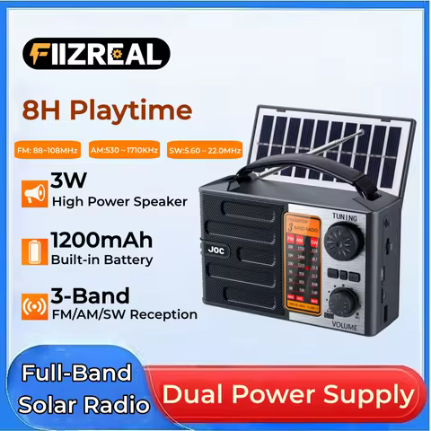 Fiizreal TG-088BT-S Solar Rechargeable Full Band Radio FM AM SW With Bluetooth Speaker Flashlight Ou