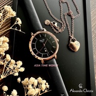 [Original] Alexandre Christie 8666 LDLRGBA-SET Elegance Women's Watch Black Genuine Leather [ free necklace ]