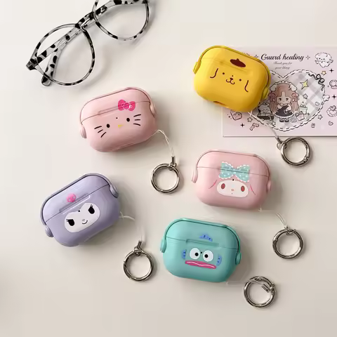 For Airpods 1 2 3 4 Pro 2 Lock Bracket Hello Kitty Kuromi My Melody Pompompurin Matte TPU Earphone C