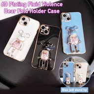 6D Plating Fluid Violence BearBearBrick Fold Holder Case for Vivo V25 Y33S 4G Y33T Y21T Y21 Y20 Y20S