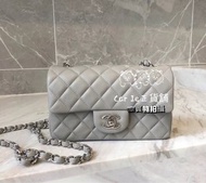 Chanel珍珠灰Cf mini淡金扣手袋