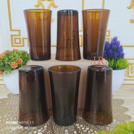 3PCS BROWN GLASS CUPS 3 PIECES OF TALL BROWN CUPS TALL GLASS CUPS KITCHENWARE PLAIN BROWN THICK GLAS