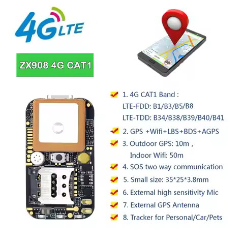 Mini GPS Tracker ZX908 4G CAT1 PCBA Chip Board For Vehicle Person Pet Tracking System Wireless WIFI 