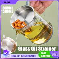 1000/1500ML Kitchen Oil Jug Glass Oil Strainer Kitchen Fine Mesh Cooking Oil Filter Jug with Lid