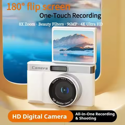 9600MP 4K Digital Camera 8X Zoom Auto Focus Portable HD Selfie Camera 180° Flip Screen Campus Studen