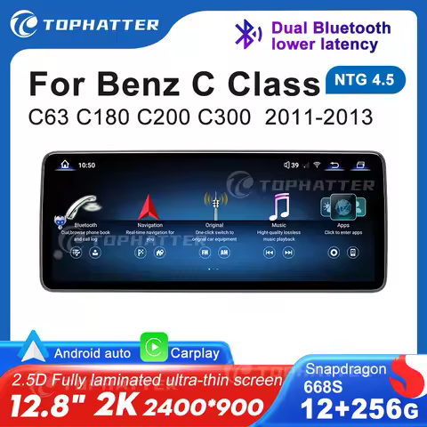 12.8" 2K Car radio For Mercedes Benz C class W204 S204 2011-2013 Wireless CarPlay Android Auto Multi