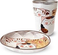 J-kitchens Workshop Sho~ 3 Kittens High Cup Red & Snack Plate Hasami Ware Made in Japan