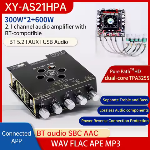 AS21HPA High-Power Bluetooth Digital Sound Amplifier Board 2.1 Channel Subwoofer 300W*2+600W TPA3255