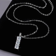 New Arrival 1.5ct Real Moissanite Tri-Stone Round Cut White D Classic Style Clavicle Necklace S925 S