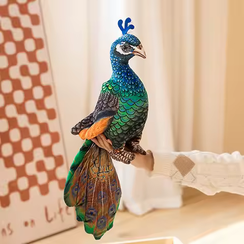 Simulation Blue Peacock Stuffed Animal Lifelike Peacock Children's Cognitive Plush Toys Send Boys an