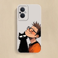 เคส OPPO Reno7Z 5G ใหม่ case ลูกแมว น่ารัก การ์ตูน ดำ จิ๋ม จูบ เด็กชาย ป้องกันการตก