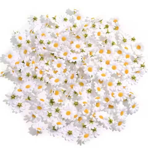 100pcs Artificial Daisy Flower Heads, White Small Artificial Chrysanthemum Heads, Holiday Wedding Ya
