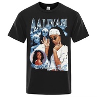 American Singer Aaliyah Hip-hop Rapper Niche T-shirt Crew Neck Loose and Comfortable  Short-sleeved 