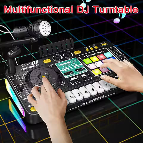 Kid DJ Mixer with Microphone Multifunctional Electronic Piano Keyboard Bluetooth DJ Turntable Contro