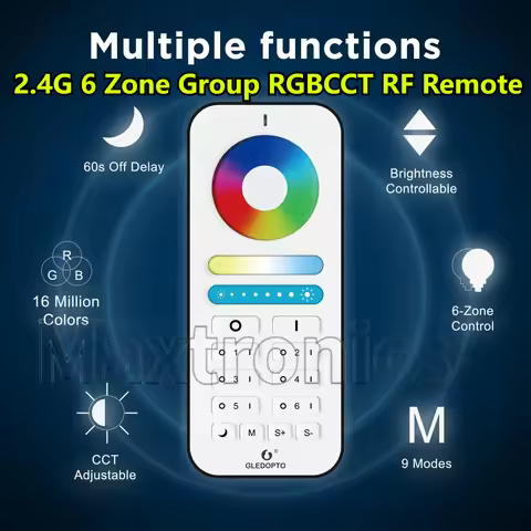 GLEDOPTO 2.4G 6 Zone Group RGBCCT RF Remote GL-RC-006Z Control Smart Home Work with Pro Series RGBCC