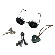 CH* 4 Pcs Set Halloween Insect Hairclip Button Eyes Glasses Key Pendant Necklace
