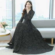 Gaun panjang bunga sifon Korea baru/maxi dress korea/dress motif bunga