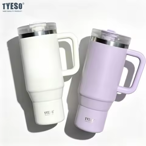 Tyeso 900ml/1200ml Big Capacity Thermal Mug Stainless Steel Insulated Water Bottle with Straw Outdoo
