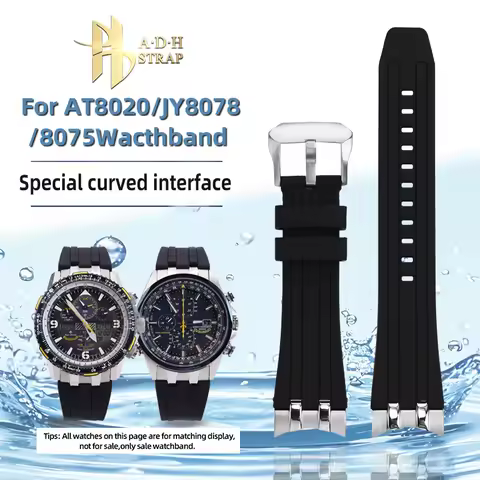Special Curved Silicone Watch Strap For Citizen Blue Angels AT8020 Skyhawk JY8078 JY8075 8051 8050 W