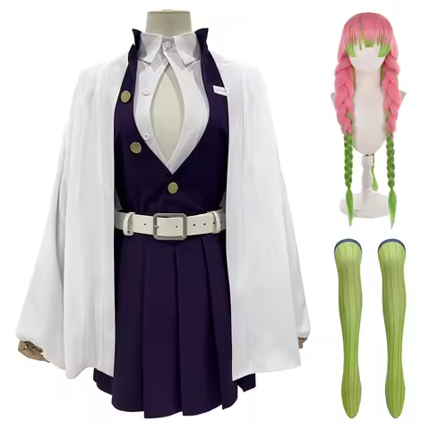 HOLOUN Anime Kanroji Mitsuri Cosplay Costume Braided Wig Embroidery Top Skirt White Haori Belt Stock