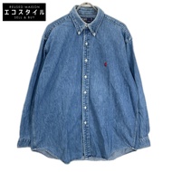 Polo Ralph Lauren 藍色靛藍小馬刺繡紐扣牛仔襯衫，L 碼 [二手]
