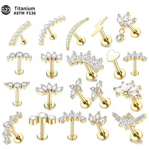 1PC Implant Grade Titanium Zircon Stud Earring Internally Threaded Star Labret Piercing Lip Monroe H