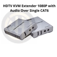 HDTV KVM Extender 1080P with Audio Over Single CAT6 Cable Up to 60m (196 feet) Support USB Keyboard 