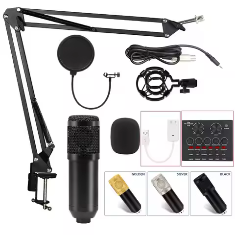 BM800 Karaoke Microphone Studio Condenser Alloy Metal Audio Card With Shield Singing Record Mic For 