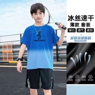 Children Suits Boys Chubby Pier Ice Silk Short-Sleeved T-Shirt Plus Fat Loose Medium Big Summer Mesh