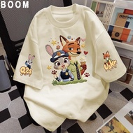 Korean-style women's t-shirt with loose form, loose sleeves, round neck, cool SU cotton - hot summer