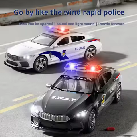 1:32 Simulation BMW M8 Police Car Car Model Car With Sound and Light High Simulation Kids Gift Colle