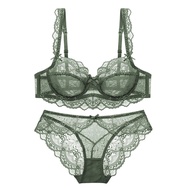 Sexy Lace Ultra Thin Transparent Bra and Panties Set Large Size Underwear Set Lingerie Women Brassie