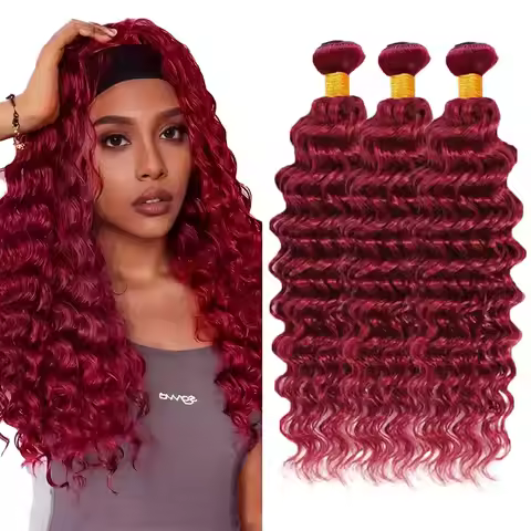 99J Burgundy Bundles Human Hair Deep Wave Bundles Human Hair Red Color Brazilian Hair 1/3 Bundles Vi