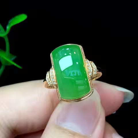 New in Natural Jade chalcedony Ring Vintage Classic Green Square rings for women Fashion Chinese Sty